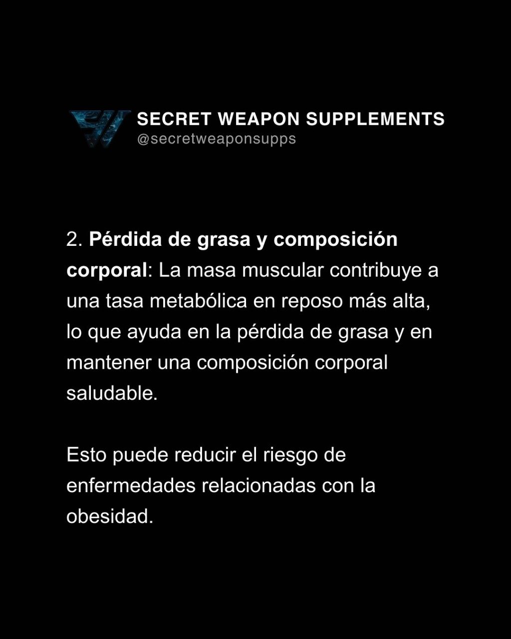 Instagram post from secretweaponsupps. This post is in position 2.